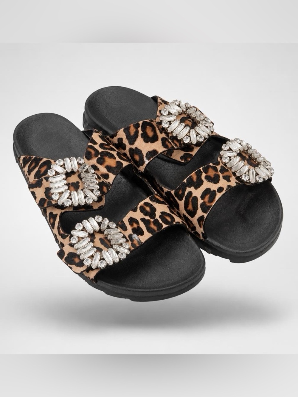 Roger Vivier NWOT Leopard Animal Print Crystal Buckle Sandals Slides EU 36